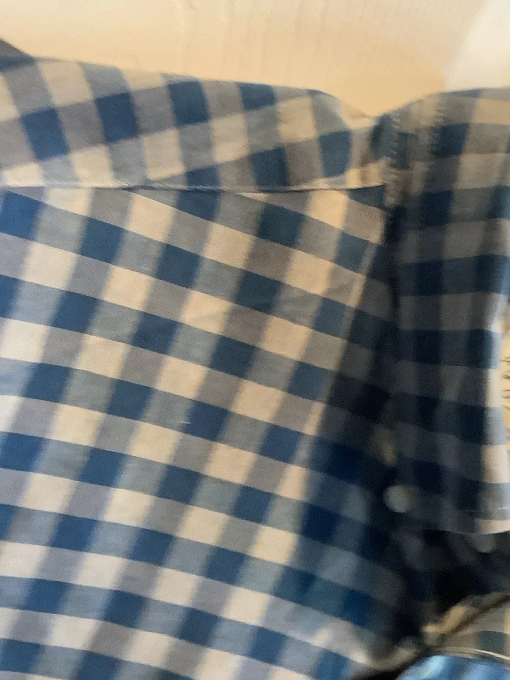 J. Crew Blue and White Gingham Button-Down Shirt, slim, untucked